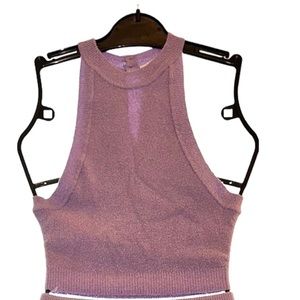 Lavender 2 piece halter crop top and slim long skirt with matching belt